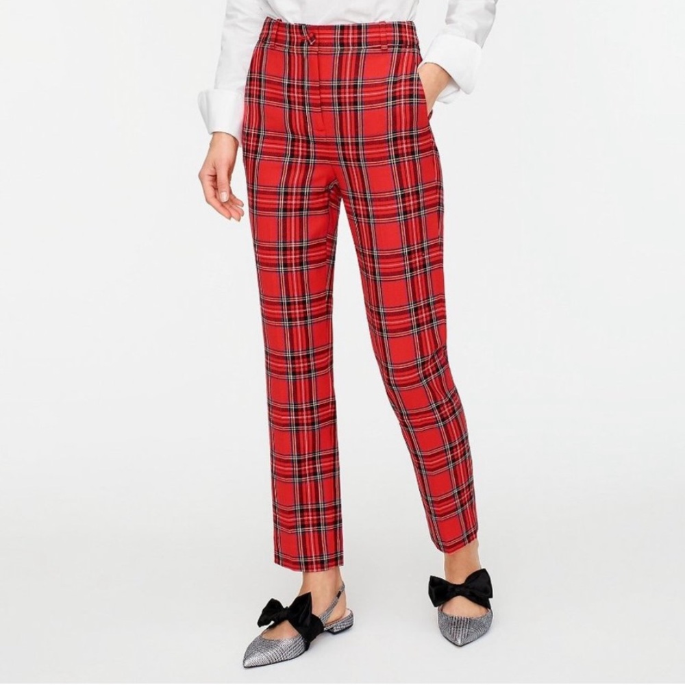 J. Crew High Rise lined wool Cameron Pant in Red Stewart Tartan